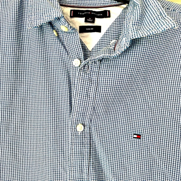 Tommy Hilfiger Other - Tommy Hilfiger Blue Herringbone Button Up Shirt Mens Medium NWT